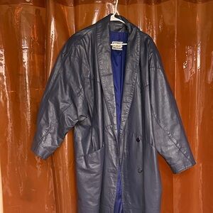 Oversized Blue Leather Jacket